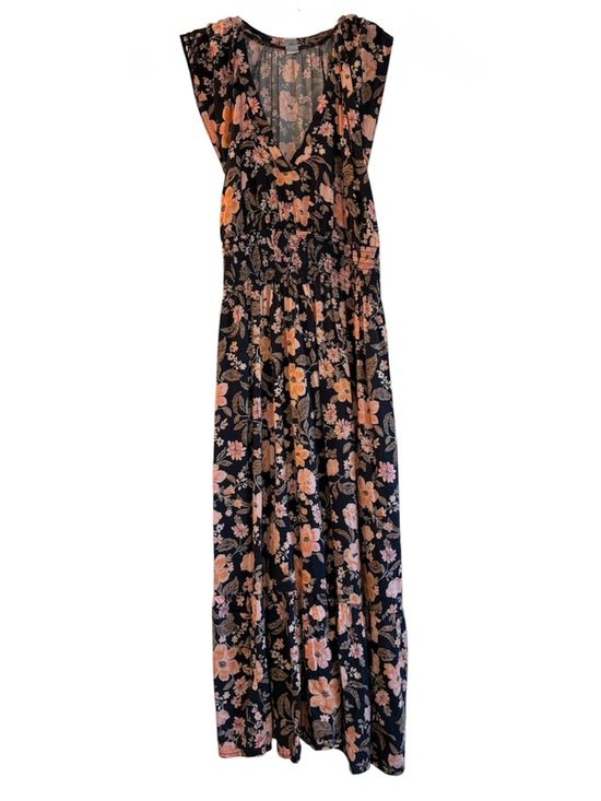 Old Navy Dresses & Skirts - Old Navy Floral Maxi Dress Size Small Navy Pink Peach Boho Smocked Waist